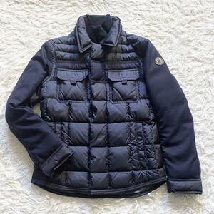 1円【極美品】モンクレール ウール切替 ナイロン ダウンジャケット BLAIS GIUBBOTTO ネイビー 紺 MONCLER ブレ メンズ ジャケット ワッペン