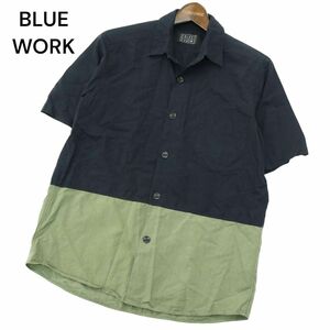 BLUE WORK ブルーワーク トゥモローランド 春夏 テンセル混 バイカラー★ 半袖 シャツ Sz.M　メンズ 日本製　A4T03513_4#A