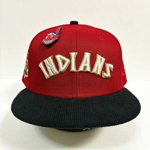 新品75/8インディアンス　ワフー酋長カスタムピンズ付　ニューエラ　 59FIFTY INDIANS NEW ERA 帽子 キャップ