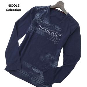 NICOLE Selection ニコル セレクション 通年 プリント★ ムラ加工 長袖 カットソー ロンTシャツ Sz.46　メンズ ネイビー　C4T06602_7#C