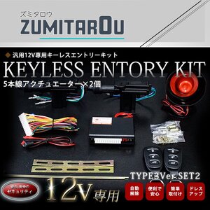 『TYPE03_2』5本線アクチュエーター付 2ドア用 集中ドアロック キーレスエントリー キット 12V Ty3_2