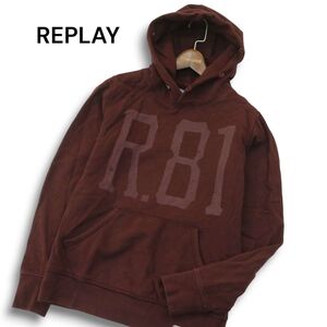 REPLAY リプレイ 秋冬 R.81 ビッグ プリント★ スウェット 裏起毛 フーディー プルオーバー パーカー Sz.XS　メンズ　A4T12668_B#H