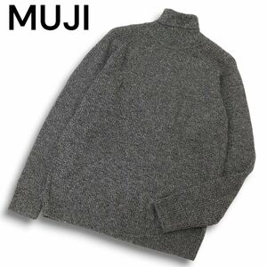 【新品 未使用】 MUJI 無印良品 秋冬 ウール100％★ 畦編み ラグラン タートルネック ニット セーター Sz.L　メンズ グレー　C4T09462_A#K