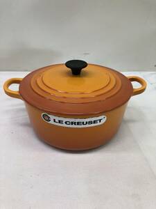 ☆☆【USED】Le Creuset　ル・クルーゼ　ココットロンド　オレンジ　両手鍋　ホーロー　ガス・IH・オーブン　対応　サイズ80