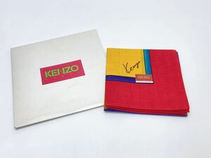 K050 未使用品 KENZO ケンゾー ハンカチ バンダナ レッド×イエロー 綿100％ 52×52cm
