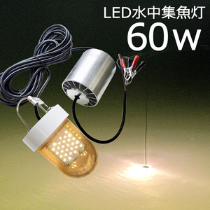 LED水中集魚灯 黄色光 イエロー 60w LED集魚灯 12V24v 集魚ライト 釣り 釣果 シラスウナギ シラウオ タチウオ アオリイカ 夜焚き 堤防釣り 