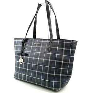 J ◎【商品ランク:B】ケイトスペード kate spade ロゴデザイン ロゴチャーム付 チェック柄 セミショルダー 肩掛け トートバッグ 婦人鞄