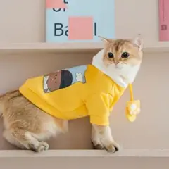 ペット 服 猫 小型犬 M フード パーカー 黄色 熊 かわいい