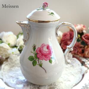 美品　Meissen マイセン ピンクローズ コーヒーポット