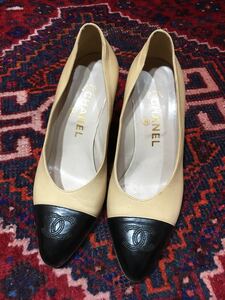 CHANEL COCO MARC BICOLOR LEATHER HEEL PUPMS MADE IN ITALY/シャネルココマークバイカラーレザーヒールパンプス