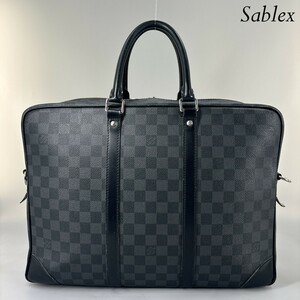 1円【極美品】LOUIS VUITTON ルイヴィトン ダミエグラフィット PDV GM ビジネスバッグ ショルダー バッグ N41123 レザー黒A4可 2WAY 