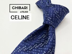 【新古品】CELINE　セリーヌ　ロゴレタッチ柄　ネクタイ　3本以上送料無料　ネイビー　光沢　0905236