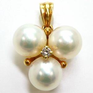 テリ抜群!!良品!!＊MIKIMOTO(ミキモト)K18アコヤ本真珠/天然ダイヤモンドペンダントトップ＊j 2.3g pearl diamond jewelry pendant EA2/EA3