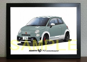 希望ナンバー ABARTH アバルト ６９５ セッタンタアニヴェルサーリオ デジタルイラスト 自動車アートA4 FIAT ７０