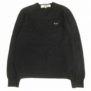 2008年製 プレイコムデギャルソン PLAY COMME des GARCONS ハート ワッペン Vネック ウール ニット セーター 長袖 プルオーバー カットソー