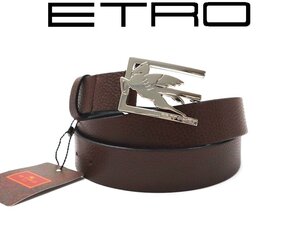 9万新品◆105◆エトロ Eロゴ×PEGASOモチーフシルバーバックル レザーベルト 焦茶【ETRO】1円