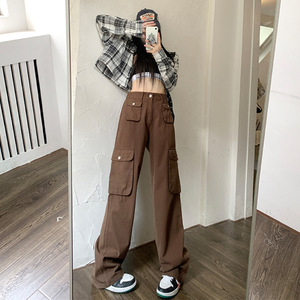 ☆ ブラウン×ロング ☆ XSサイズ ☆ カーゴパンツ kpants404 カーゴパンツ レディース ゆったり ワイドパンツ 長ズボン ズボン 作業着