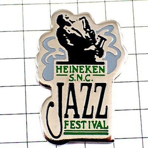 ピンバッジ・ジャズ音楽サックス奏者ハイネケン酒 HEINEKEN JAZZ SAXOPHONE◆フランス限定ピンズ◆レアなヴィンテージものピンバッチ