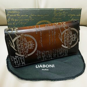 特注限定品 定価23万◆UABONI*ユアボニ*幻のパティーヌ*ラウンドファスナー長財布*EU製◆カリグラフィー ゴールデン 手染 ハンドメイド