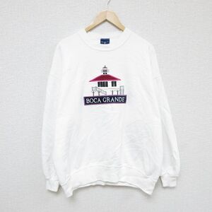 XL/古着 長袖 スウェット メンズ 90s 家 刺繍 クルーネック 白 ホワイト 24nov09 中古 スエット トレーナー トップス