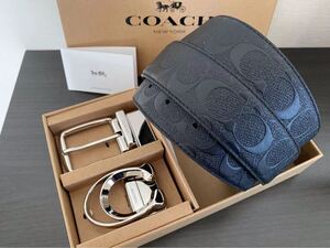 COACH コーチ リバーシブル 紳士ベルト ビジネス 社会人 シルバーバックル　回転可能　新品　未使用　 シグネチャーベルト