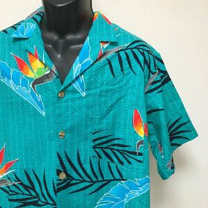 80s USA製【BaReFooT in PaRaDiSE】メンズ XL 半袖シャツ アロハシャツ ハワイアンシャツ 胸ポケ ボタニカル USA古着 ヴィンテージ