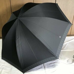 《新品》Mercedes-Benz メルセデス ベンツ／メンズ 紳士 雨用 長傘【黒・ブラック・裾ストライプ】丈夫なグラスファイバー骨