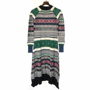 sacai サカイ 22SS Rug Jacquard Knit Dress ラグジャカードニットドレスワンピース ミックスカラー サイズ:2 レディース ITBCM0JTY49I