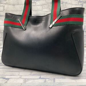 GUCCI グッチ トートバッグ ハンドバッグ 手提げ鞄 シェリーライン シルバー金具 オールレザー 本革 ブラック 黒 メンズ レディース