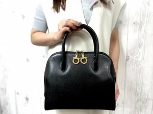 極美品 Ferragamo フェラガモ ガンチーニ ハンドバッグ トートバッグ バッグ レザー 黒 76609Y