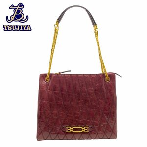 ★美品★ BALLY バリー　チェーンショルダー　ヴェステージコレクション　GP金具　えんじ色　6236255　新品同様【辻屋質店B1268】