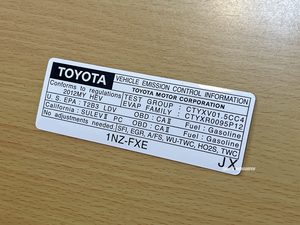  USトヨタ純正 2012 ’12 TOYOTA PRIUS プリウス C エミッション ラベル USDM北米JDM AQUA アクア 前期 NHP-10系 排ガス ECU TWC