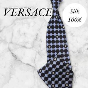 【1円スタート】GIANNI VERSACE ジャンニベルサーチェ　ネクタイ　シルク100%　ブルー　ネイビー　N046