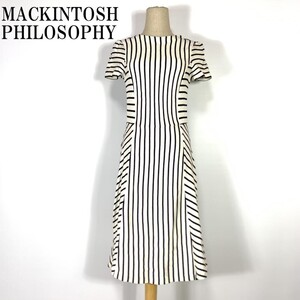 LA3113 マッキントッシュフィロソフィー ボーダー半袖ワンピースMACKINTOSH PHILOSOPHY カジュアル 透け感無し ホワイト38