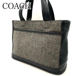 COACH オールドコーチ　ハンドバッグ　ブラック　ウール×レザー　6126