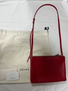 CELINE セリーヌ トリオ ショルダーバッグ レザー　レッド　購入証明付き　 フィービー　ロゴ　 ハンドバッグ