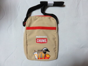 CHUMS チャムス ミニショルダーバッグ バッグ ショルダー サイズ190-140-35㎜目安 ベージュ-レッド かわいい 丈夫です 未使用