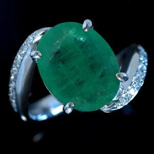 F3453 希少ロシア産 美しい大粒エメラルド４．８１ct 天然絶品D０．２４ct 最高級Pt900無垢セレブリティリング ＃11号 重量9.3g 縦幅14.7mm