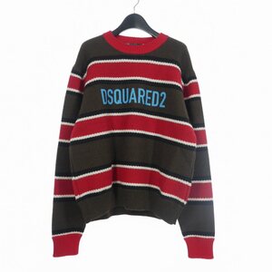 ディースクエアード DSQUARED2 22FW セーター ニット ボーダー プリント クルーネック ウール M マルチカラー S74HA1263 国内正規