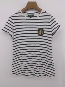 ◇ LAUREN RALPH LAUREN ローレン ラルフ ボーダー ワッペン カジュアル 半袖 Tシャツ サイズXXS ホワイト系 レディース E