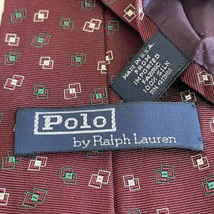 POLO by RALPH LAUREN（ ポロバイラルフローレン） ボルドー緑四角ドットネクタイ