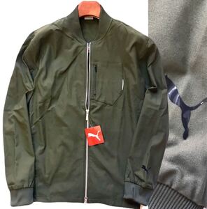 ◆J032新品【メンズL】カーキ プーマ ゴルフにオススメ PUMA 高機能 ボンバージャケット フルジップ 吸水速乾 ストレッチ MA-1 定価1.1万