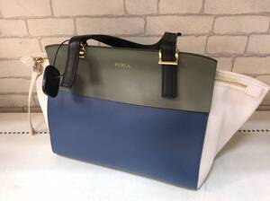 FURLA フルラ レザー ハンドバッグ ブルー系 ドルチェヴィータ ダメージあり JS-410817