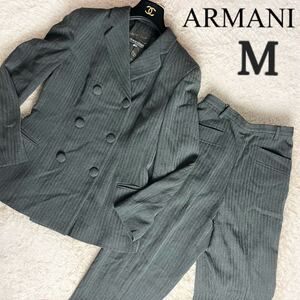 GIORGIO ARMANI ジョルジオアルマーニ パンツスーツ セットアップ フォーマル ビジネス セレモニー ダブルボタン ストライプ グレー M 