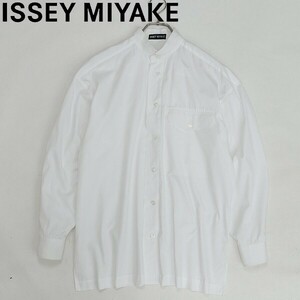 ◆ISSEY MIYAKE イッセイミヤケ コットン バンドカラー 長袖 シャツ 白 ホワイト M