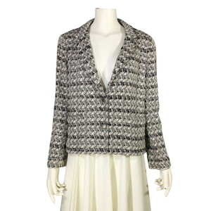 CHANEL シャネル ツイードジャケット Tweed Jacket 05P White Black Subtle Silver Thread 42