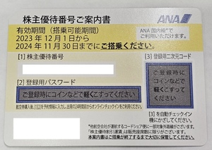 ☆ANA 株主優待券 有効期限 2024年11月30日 番号通知可☆