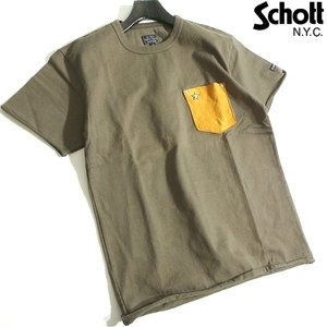 Schott ショット 新品 レザーパッチポケット ディアスキン ヘビーウェイトコットン 半袖 Tシャツ カットソー 3183001 75 S ▲022▼kkf999us
