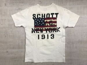 ショット Schott アメリカ 国旗 パッチワーク ステンシルプリント メンズ 上野商会 アメカジ ミリタリー 半袖Tシャツ M 白