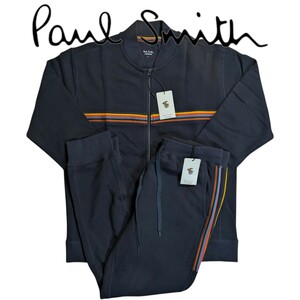 新品 ポールスミス Paul Smith 上下セット ジップアップ Lサイズ アーティストストライプ ラウンジウェア ネイビー メンズ 秋 冬